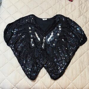 Vintage Black R & M Richards Sequin Butterfly Black Top Sz. Medium